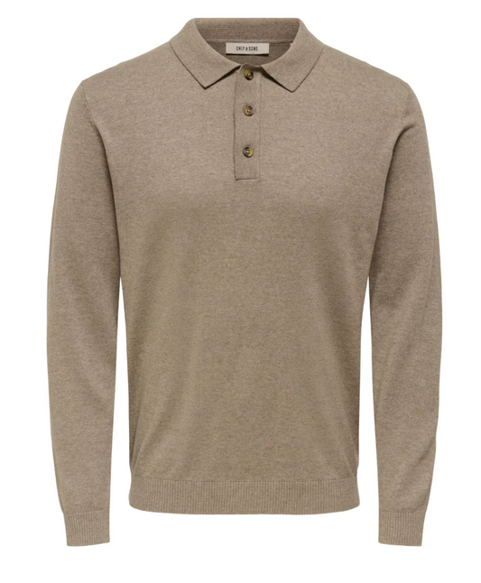 Only & Sons Long Sleeve Knitted Polo Desert Taupe - RD1 Clothing