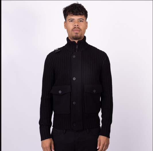MA.STRUM Glaze Full Zip Knitted Jumper Black