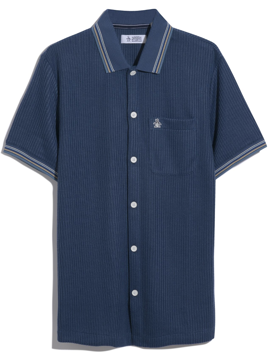 Original Penguin Vertical Jacquard Button Through Shirt Sargasso Sea
