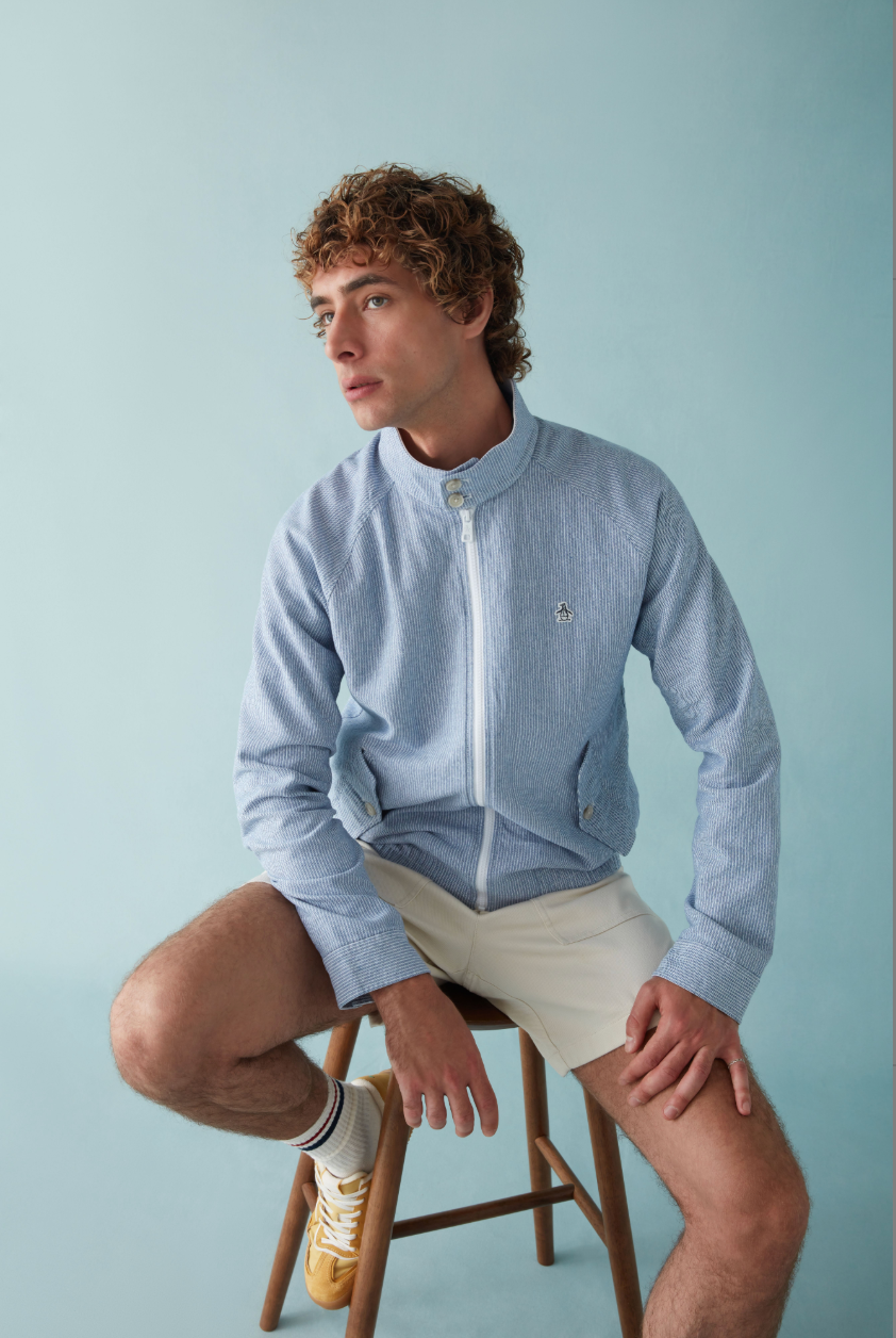 Original Penguin Herringbone Stripe Harrington Jacket Sargasso Sea - RD1 Clothing