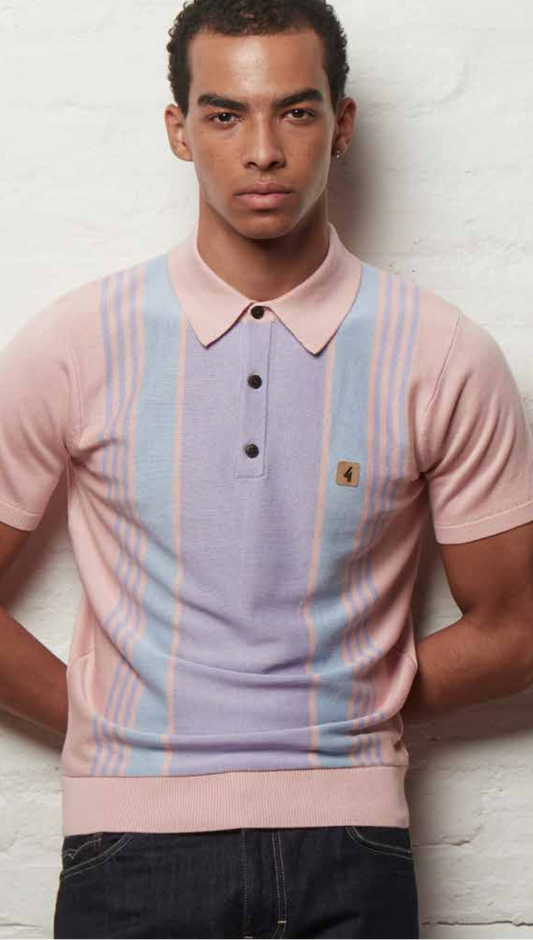 Gabicci Vintage Stripe Knitted Polo Candy - RD1 Clothing