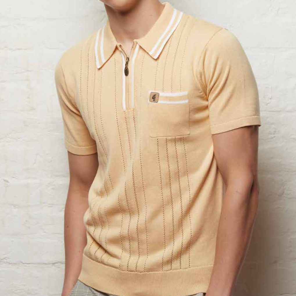 Gabicci Vintage Johnson Knitted Zip Polo Lemon - RD1 Clothing