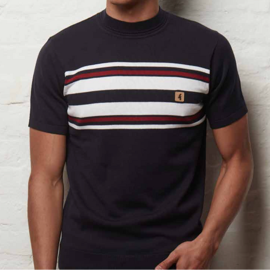 Gabicci Vintage Liam Knitted Turtle Neck T-Shirt Navy - RD1 Clothing