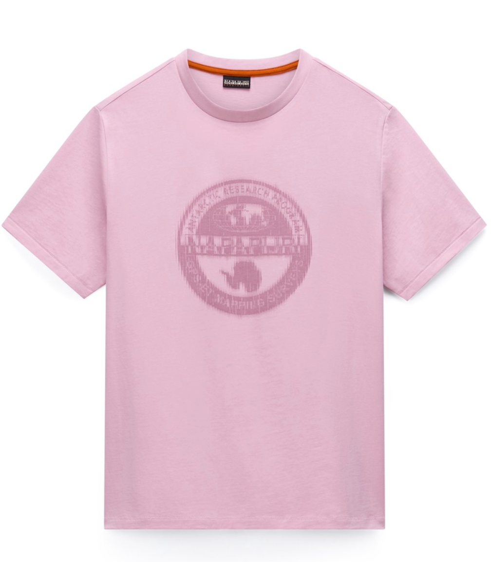 Pink Napapijri S-Mahsa Zephyr T-Shirt with logo detail, displayed flat on a white background.