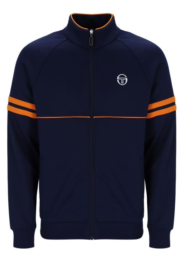 Sergio Tacchini Orion track top in maritime blue with orange pepper accents, featuring a sporty design and full zip front.