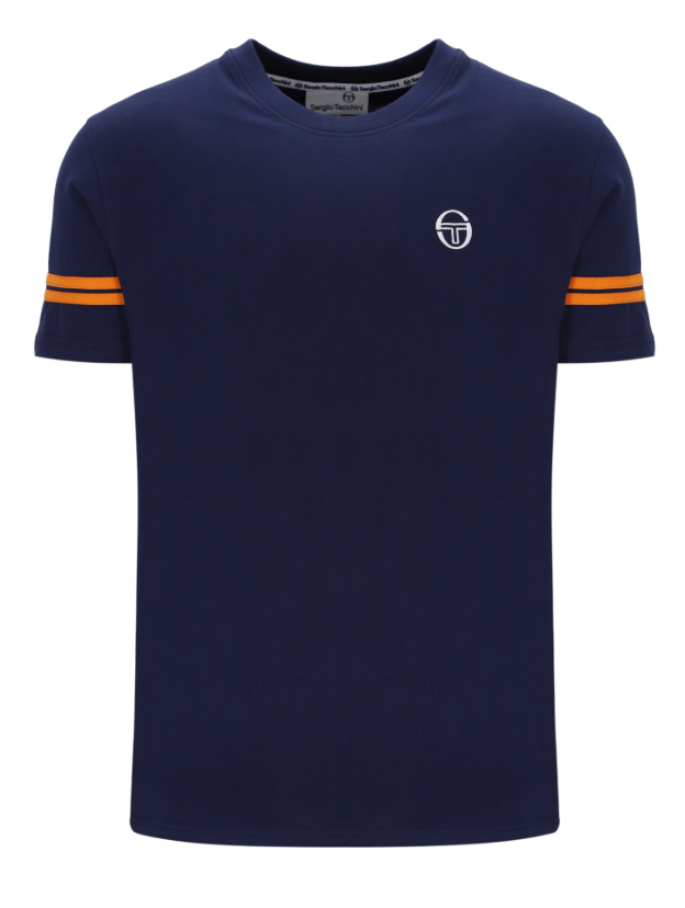 Maritime blue and orange Sergio Tacchini Grello crew neck T-shirt with bold color blocking and logo details.