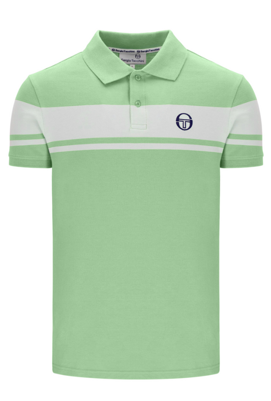 Sergio Tacchini Young Line polo shirt in quiet green and white, featuring a classic collar and logo embroidery.