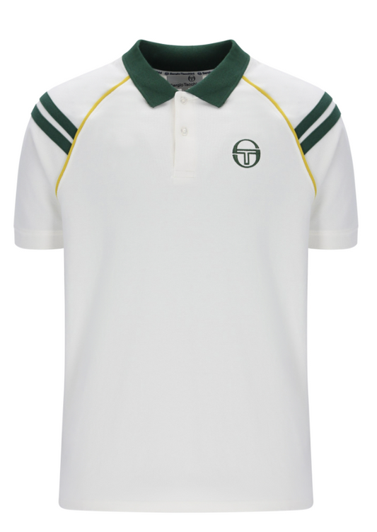 Sergio Tacchini New Cortona Polo Shirt in Gardenia and Pine Needle, casual men's polo with a classic collar and embroidered logo.