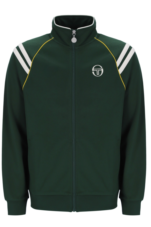 Sergio Tacchini New Cortona track top in pine needle and gardenia colors, featuring a sporty design and zip-up front.
