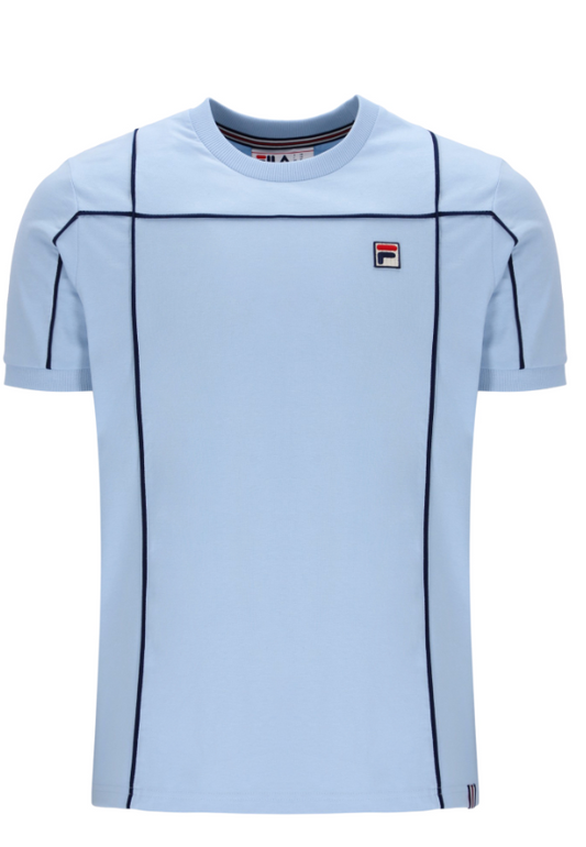 Fila Vintage Terri T-Shirt in Skyway and Navy with a classic crew neck and logo design, displayed on a plain background.