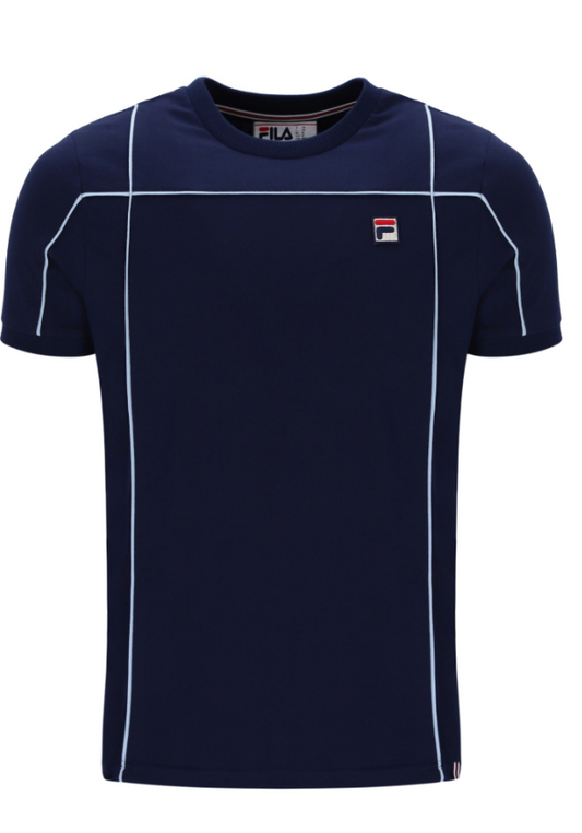 Fila Vintage Terri T-Shirt in navy and skyway, featuring a classic fit and bold logo design on the front.