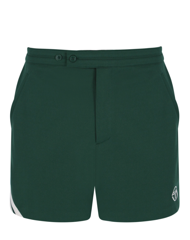 Sergio Tacchini Time tennis shorts in pine needle and gardenia color, featuring lightweight athletic design and comfortable fit.