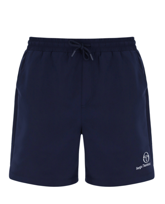 Sergio Tacchini Cordosa swim shorts in maritime blue with adjustable drawstring and side pockets, designed for beach or pool wear.