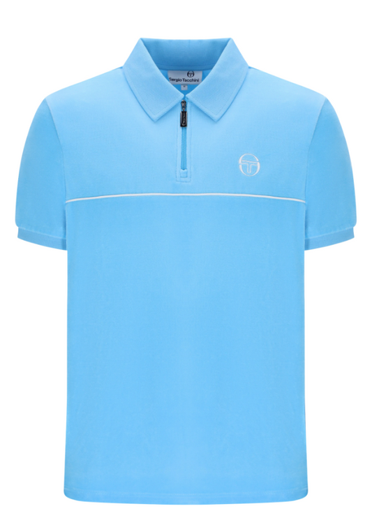 Sergio Tacchini Cardona Velour Zip Polo Shirt Baltic Sea/White