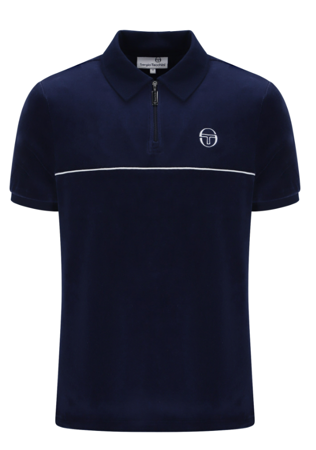 Sergio Tacchini Cardona Velour Zip Polo Shirt Navy/White