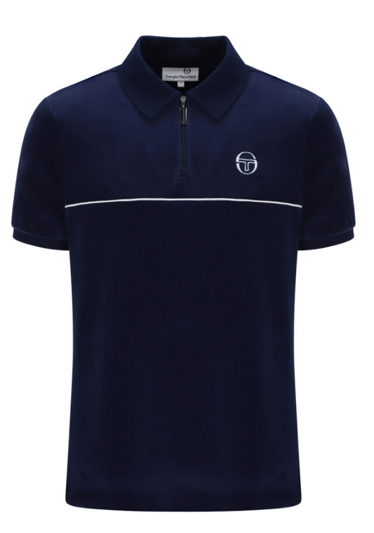 Sergio Tacchini Cardona Velour Zip Polo Shirt Navy/White
