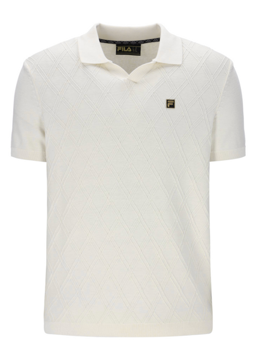Fila Gold Denny Diamond Knit Open Collar Polo Cocount Milk