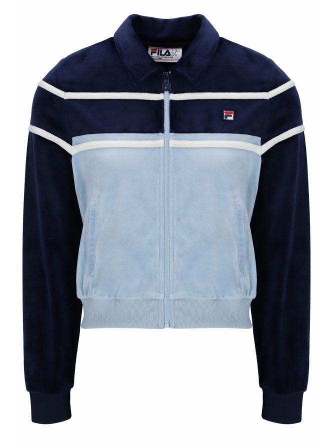 Fila Women's Giovana Cropped Cut & Sew Zip Up Track Top Navy/Skyway/Gardenia