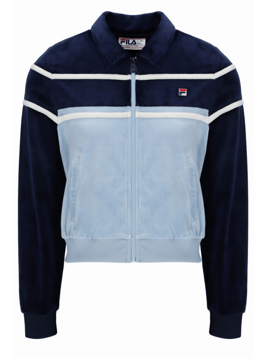 Fila Women's Giovana Cropped Cut & Sew Zip Up Track Top Navy/Skyway/Gardenia