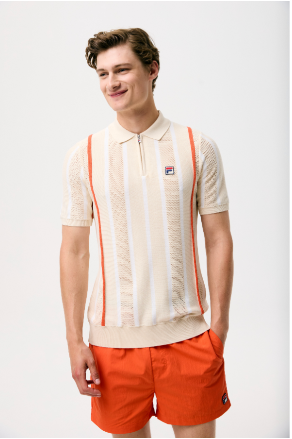 Fila Giorgio Crochet Patchwork Knitted Polo Tapioca/White/Tiger Lily