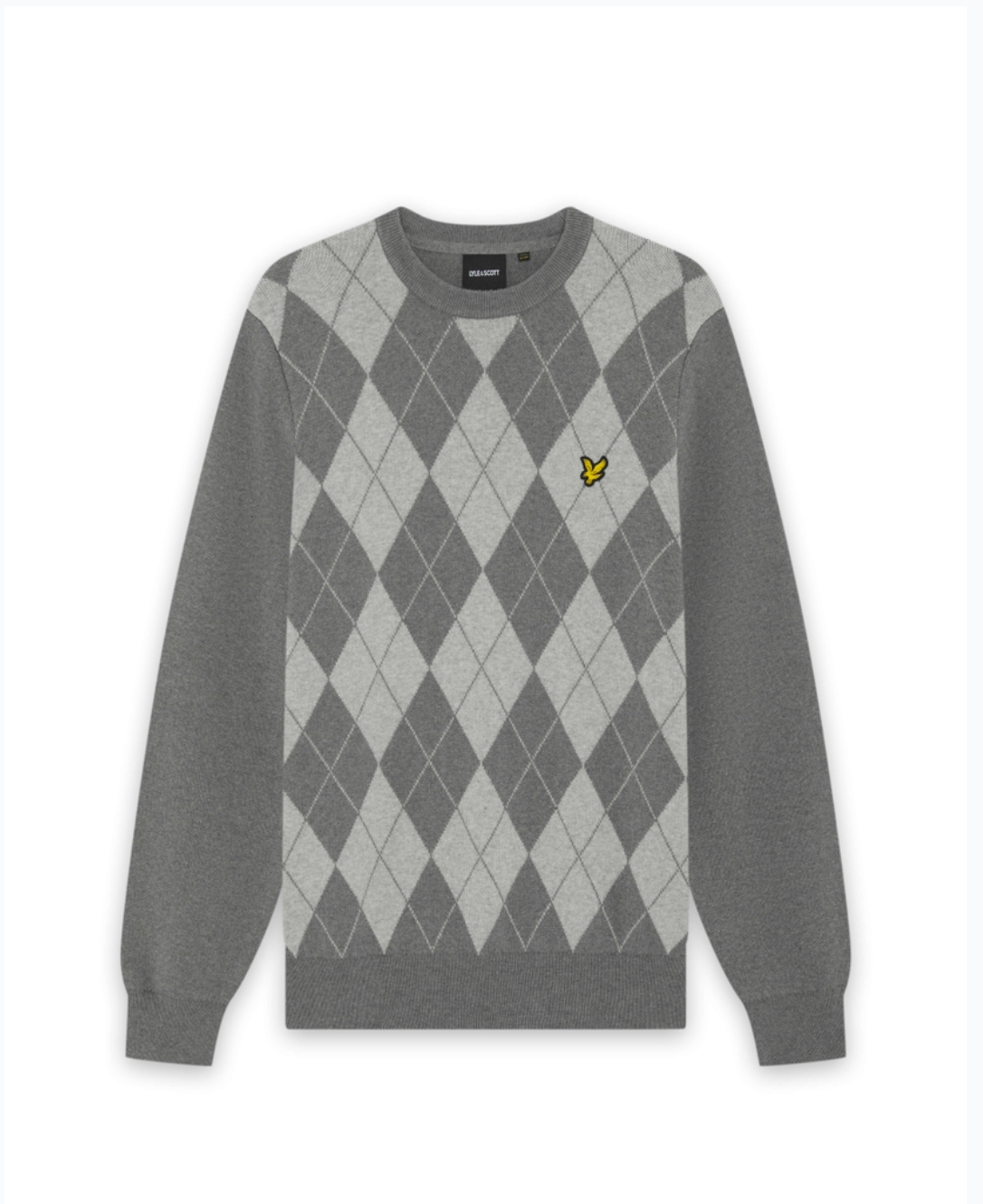 Lyle & Scott Cotton Merino Argyle Jumper Mid Grey Marl / Light Grey Marl