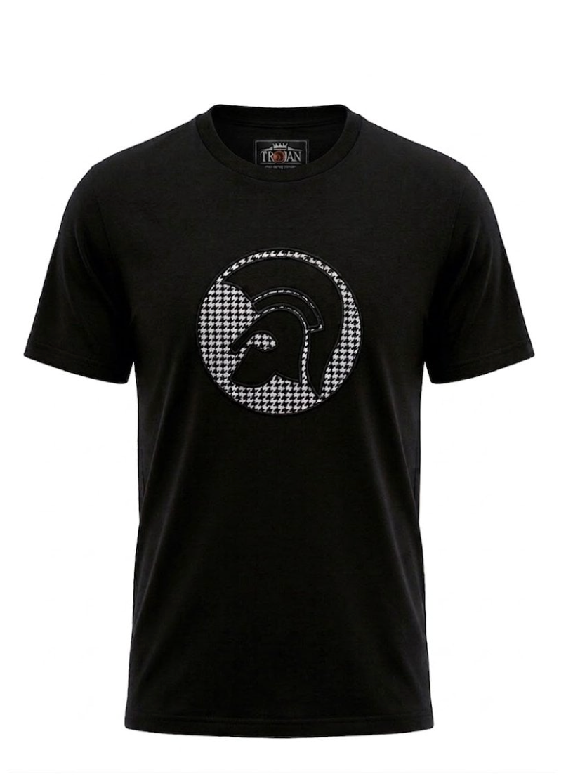 Trojan Applique Houndstooth Jacquard Tee Black