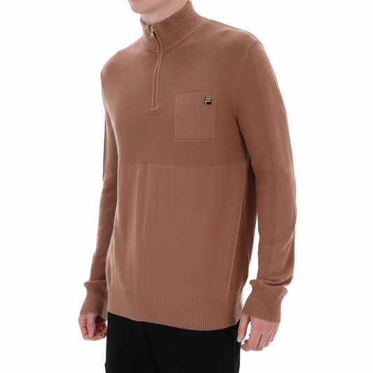 Fila Gold Aldo Quarter Zip With Rib Detailing Raw Umber