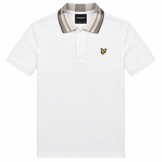 Lyle & Scott Tartan Collar Polo Shirt White/Cove
