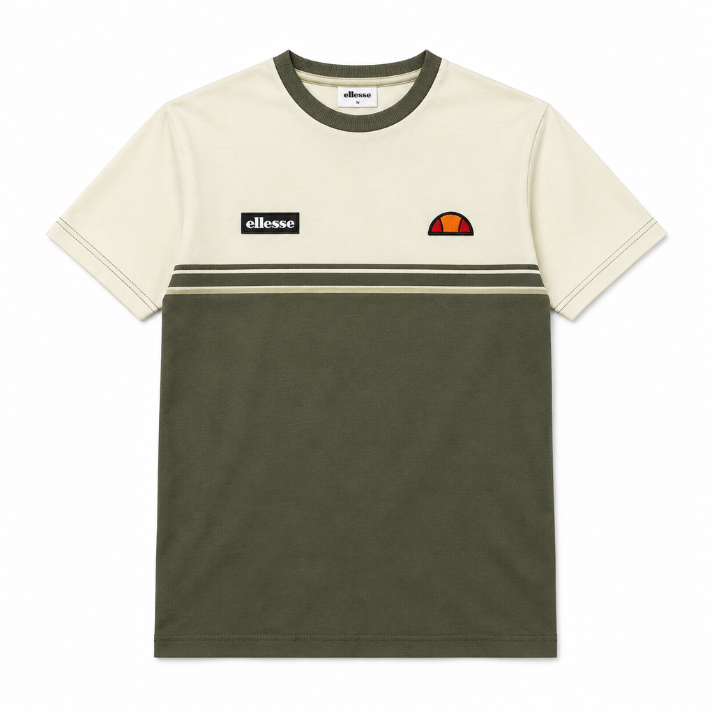 Olive green Ellesse Venire T-Shirt with logo front design, casual fit, made from comfortable fabric, perfect for everyday wear.