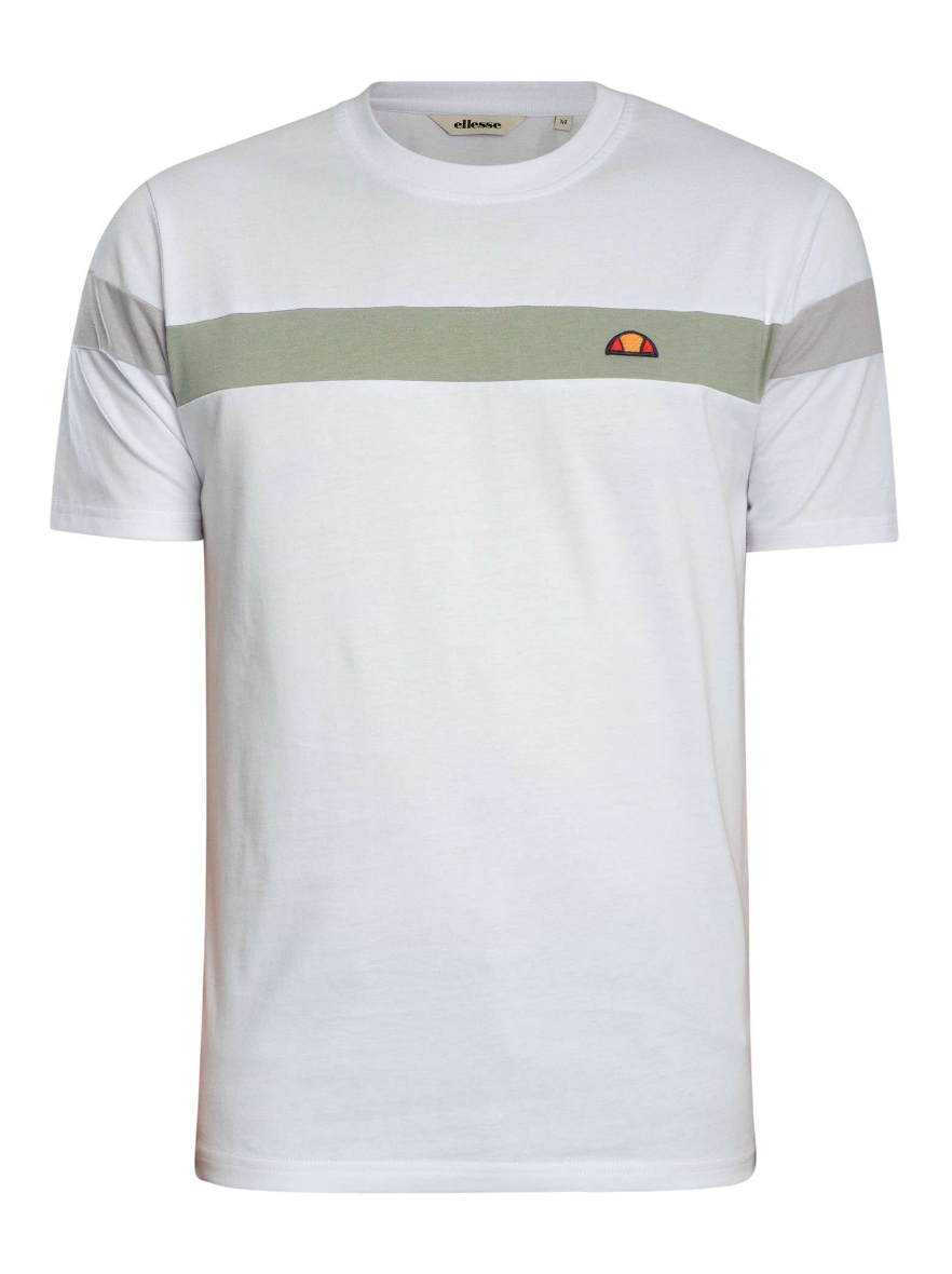White and sage Ellesse Caserio T-Shirt showing the front view with the brand logo on the chest.
