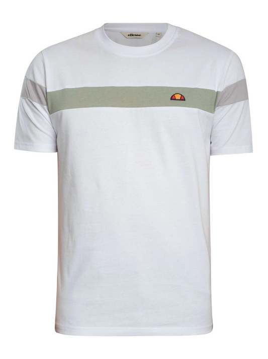 White and sage Ellesse Caserio T-Shirt showing the front view with the brand logo on the chest.