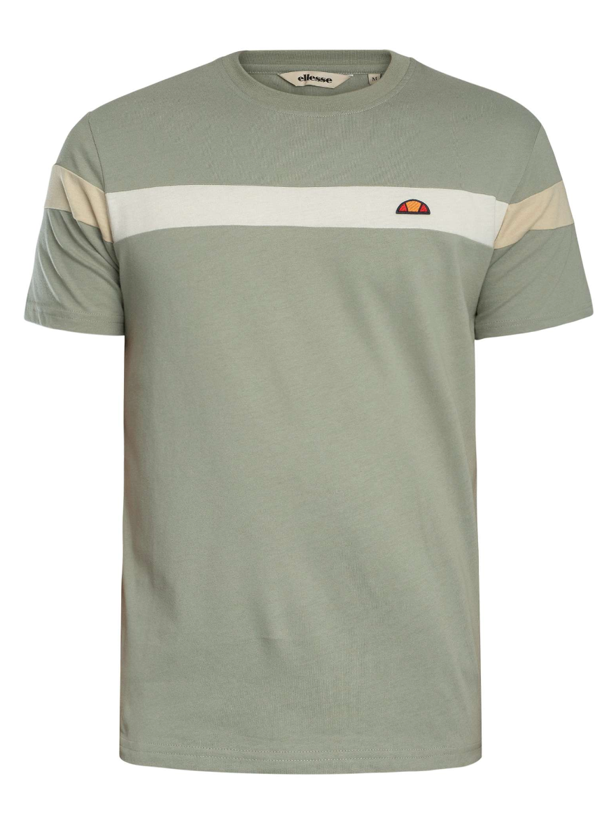 Ellesse Caserio T-Shirt in sage green and white, casual men's T-shirt with logo detail, front view.