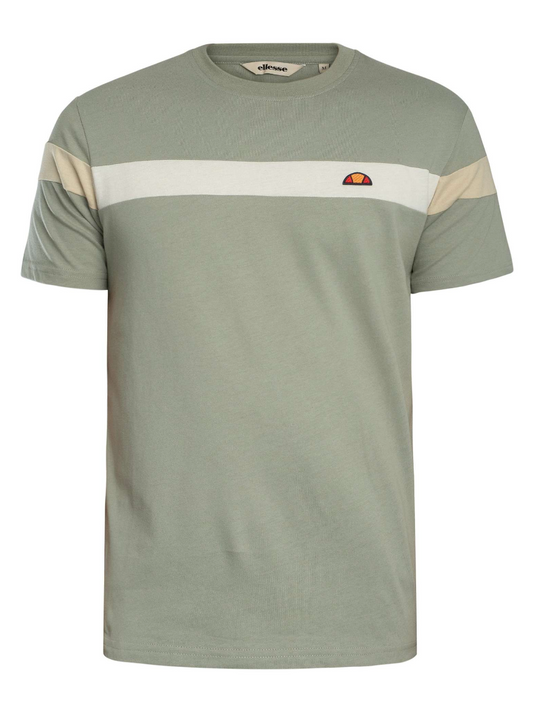 Ellesse Caserio T-Shirt in sage green and white, casual men's T-shirt with logo detail, front view.