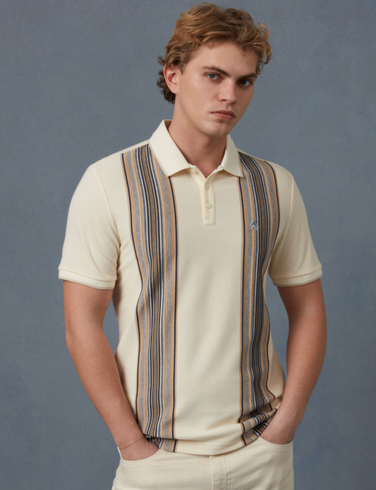 Original Penguin Raised Ottoman Vertical Stripe Polo Shirt Birch