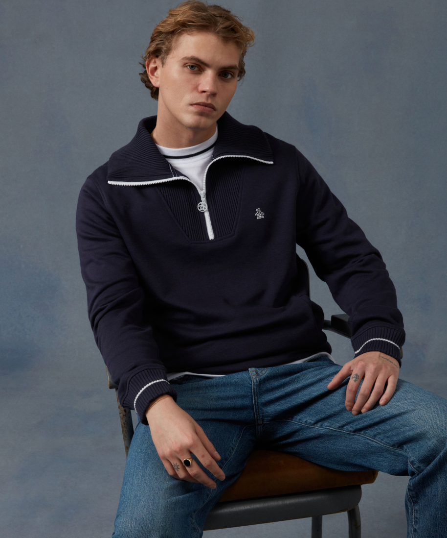 Original Penguin Fleece Tipped Quarter Zip Jumper Dark Sapphire