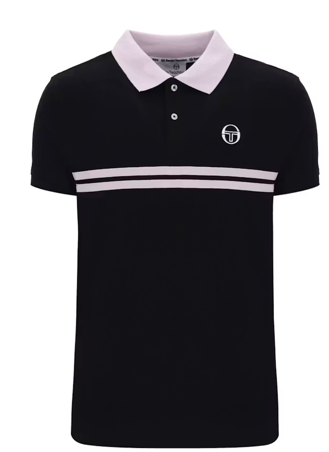 Sergio Tacchini Supermac Polo in Black/Light Lilac/White