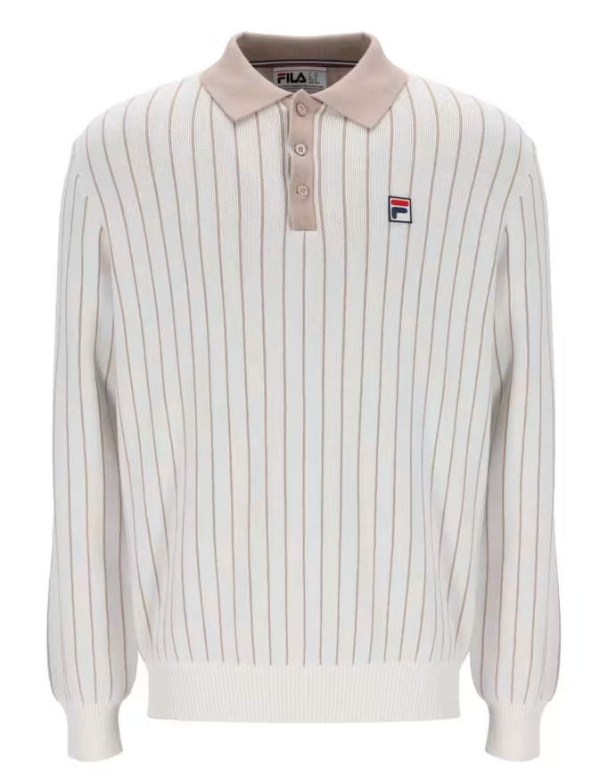 Fila Kobe Original Stripe Knitted Long Sleeve Polo Gardenia/Stone