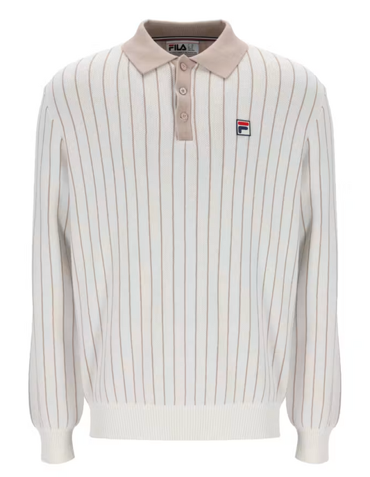 Fila Kobe Original Stripe Knitted Long Sleeve Polo Gardenia/Stone