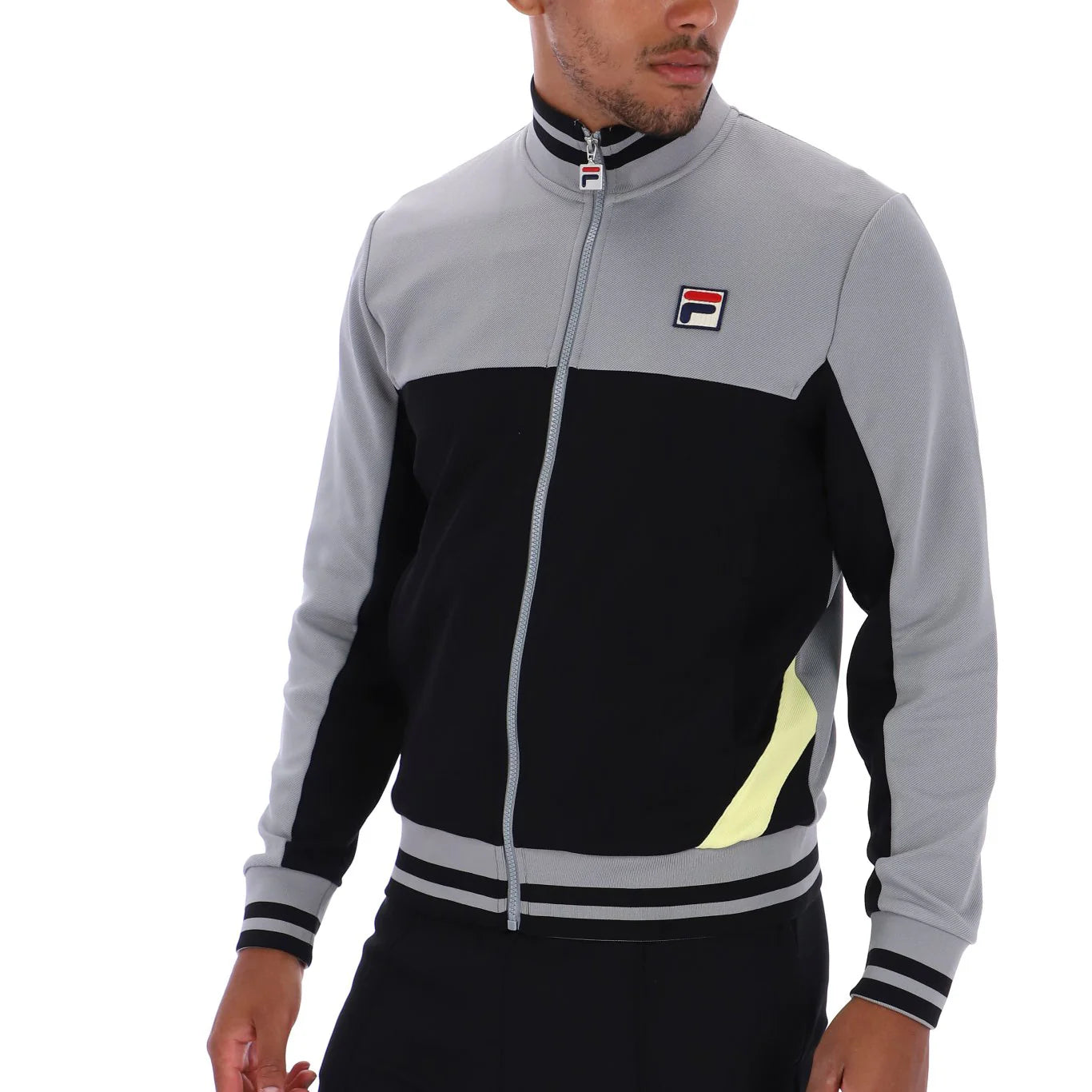 Fila TieBreaker Track Top In Black/Sharkskin/Lemonade