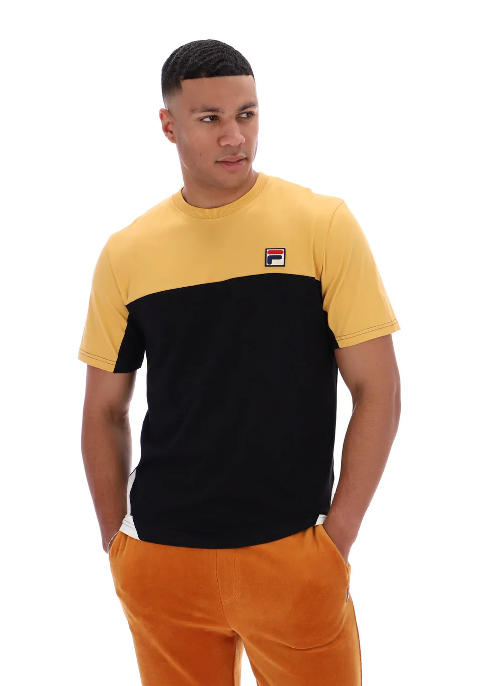 Fila Vintage Tiebreaker Colour Block T-Shirt Oak Buff/Black/Gardenia