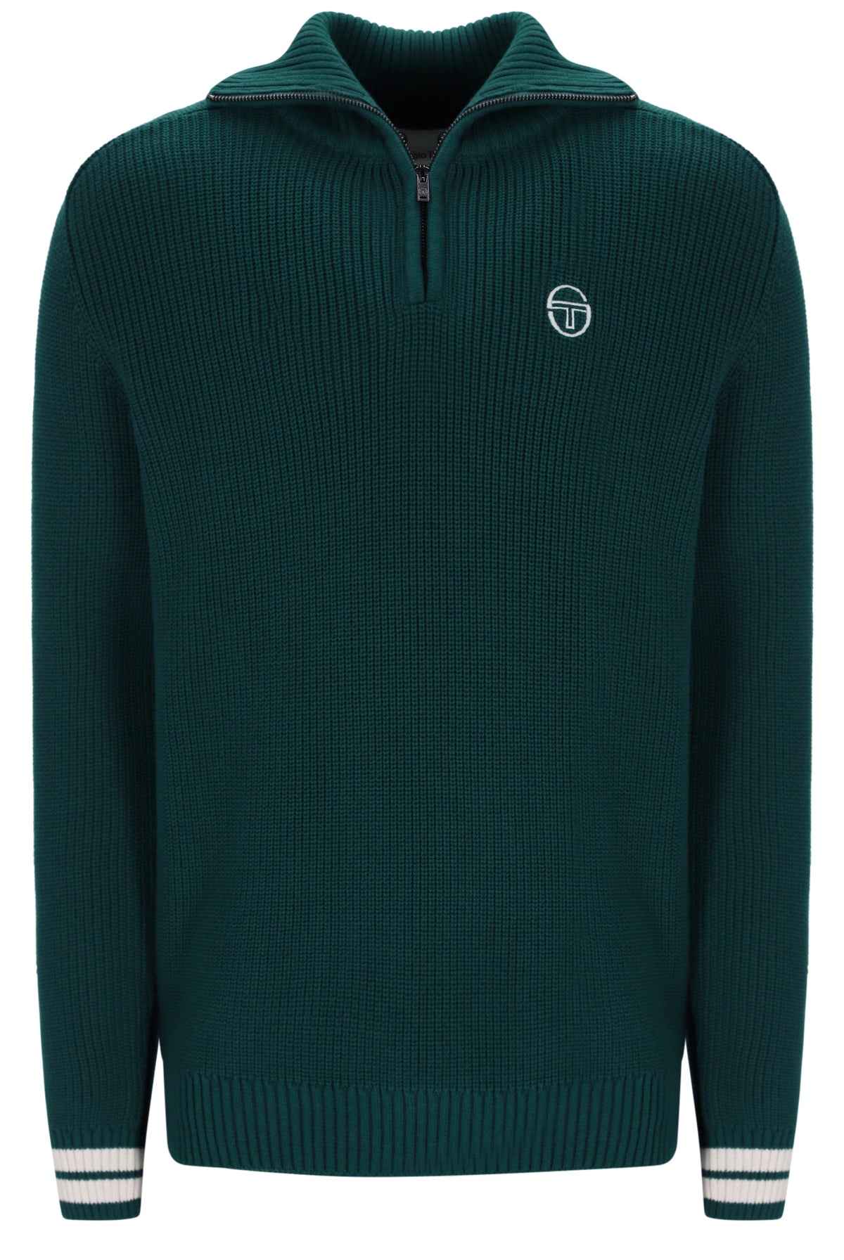 Sergio Tacchini Toledo quarter zip jumper in deep teal and gardenia, featuring a comfortable fit and stylish design.
