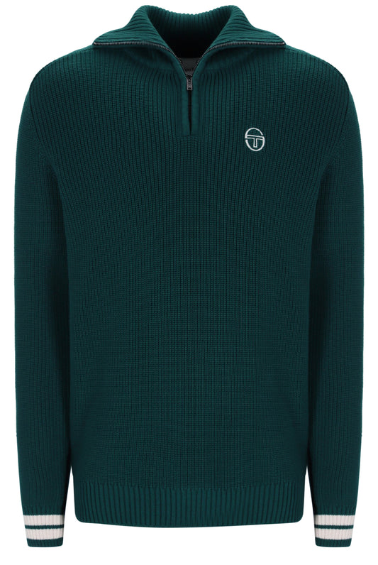 Sergio Tacchini Toledo quarter zip jumper in deep teal and gardenia, featuring a comfortable fit and stylish design.