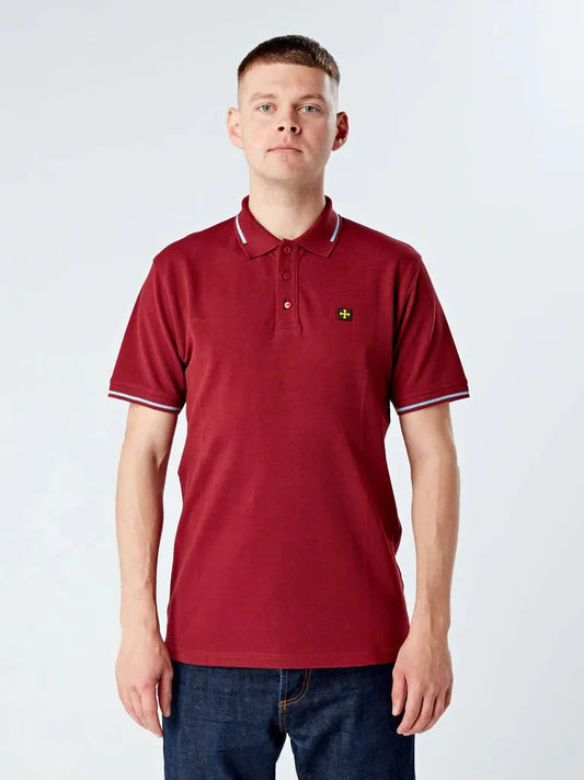 Terrace Cult Premium Pique Polo In Burgundy/Sky Blue