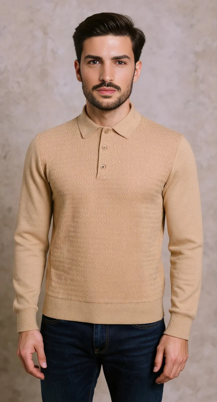 Arthur & Russell Long Sleeve Polo Shirt Taupe