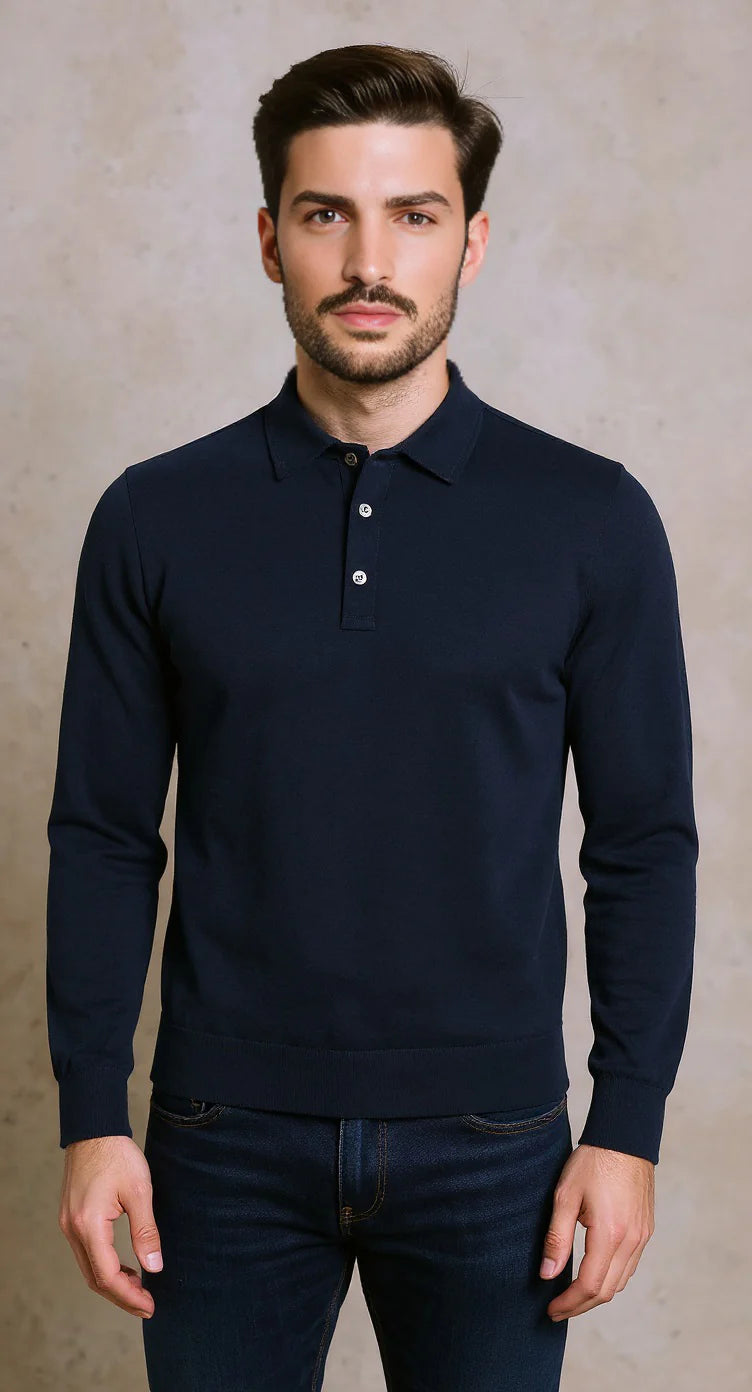 Arthur & Russell Long Sleeve Polo Shirt Navy - RD1 Clothing