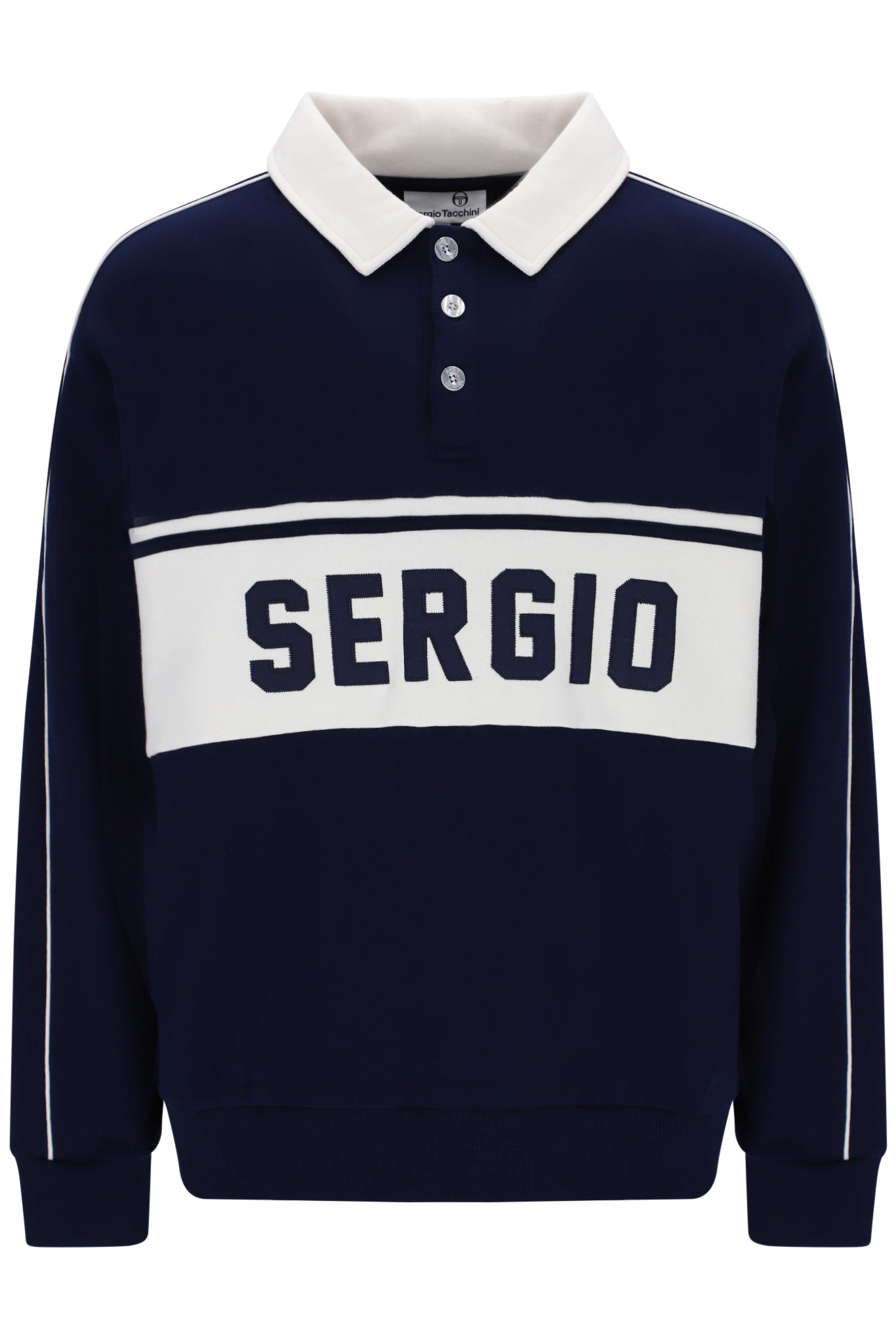 Sergio Tacchini Vitelli Longsleeve Sweat Polo Shirt Navy/Gardenia