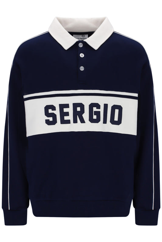 Sergio Tacchini Vitelli Longsleeve Sweat Polo Shirt Navy/Gardenia