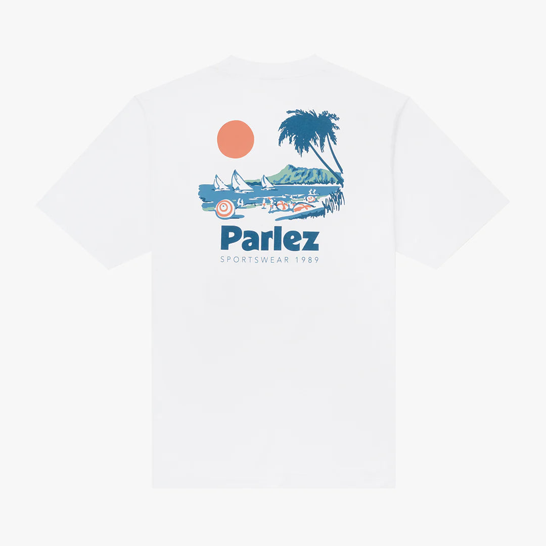 White Parlez Willford T-Shirt featuring a classic fit with the Parlez logo graphic on the front.