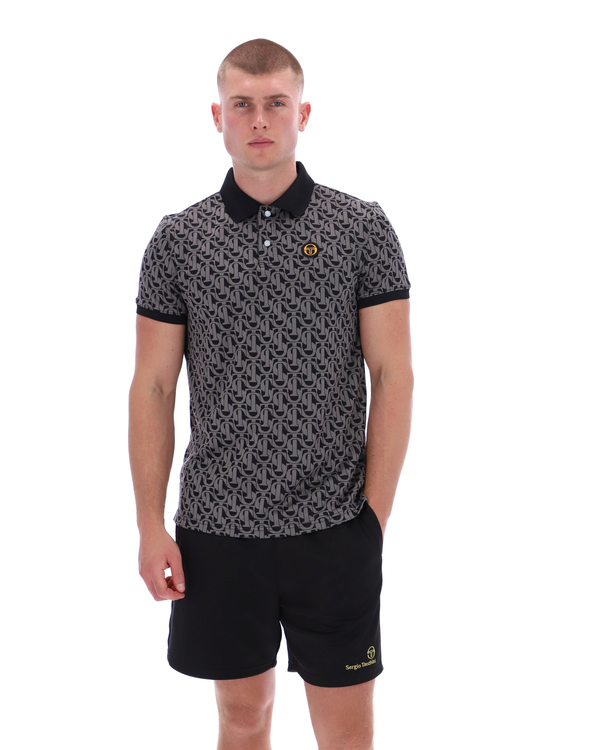 Sergio Tacchini Wilmer Monogram Polo Black/Charcoal - RD1 Clothing