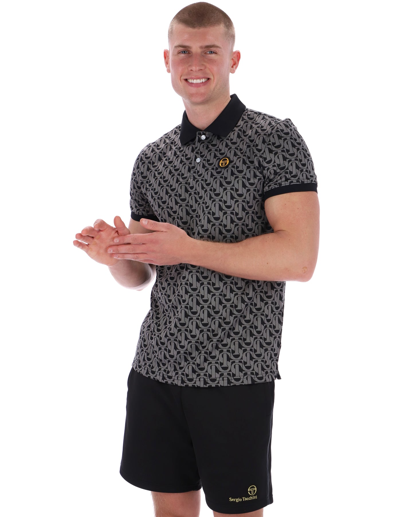 Sergio Tacchini Wilmer Monogram Polo Black/Charcoal - RD1 Clothing